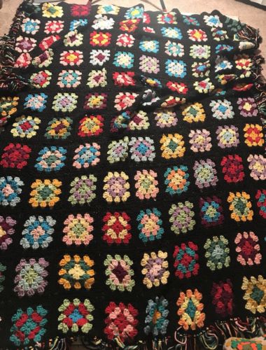 Multi Color GRANNY SQUARE AFGHAN  MCM Blanket Throw 100x68
