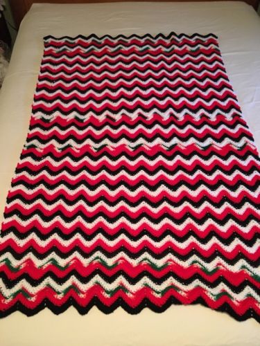 Crocheted Ripple Afghan Throw Multi Colors 36 X 56 Chevron Stripe Zig Zag