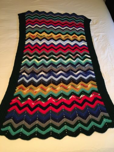 Crocheted Ripple Afghan Throw Multi Colors 29 X 52