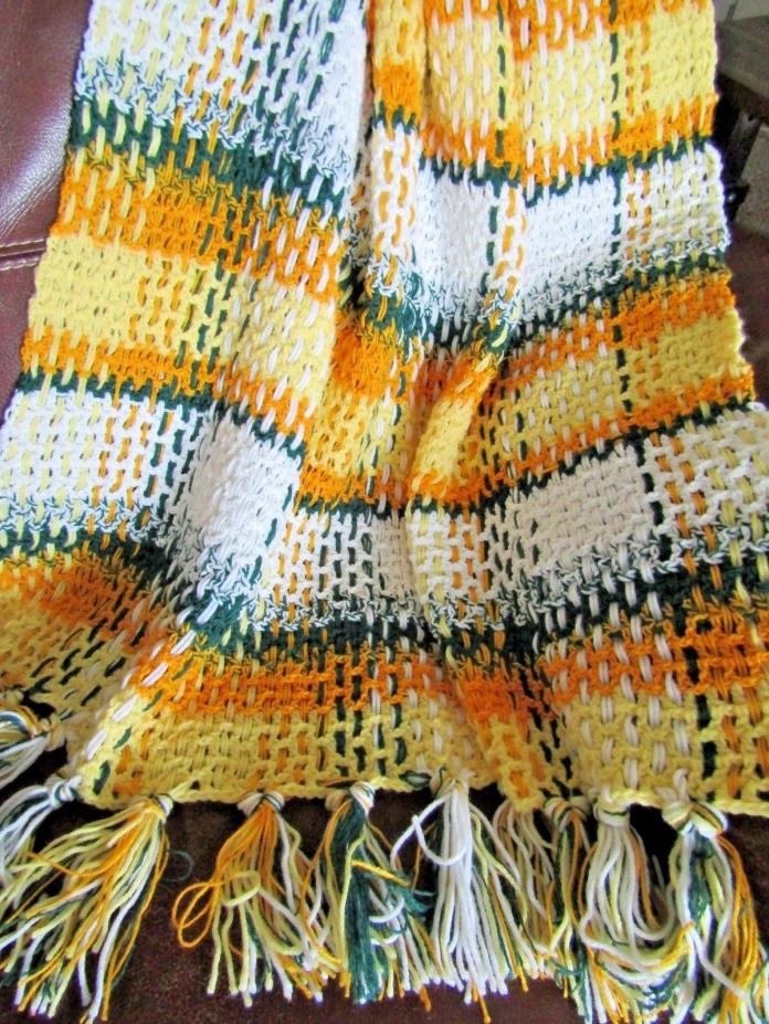 NEW HAND CROCHET YELLOW GREEN GOLD WHITE PLAID   AFGHAN LAP BLANKET THROW