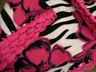 Zebra Striped with Pink Flowers Fleece Throw Blanket with Pink Crochet Edge Trim