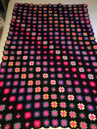 Vintage CrochetedAfghan Throw Multi Colors 40 X 60