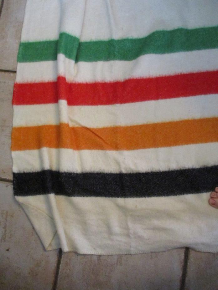 Plessis Woolen Mills ivory tip stripe wool blend camp blanket