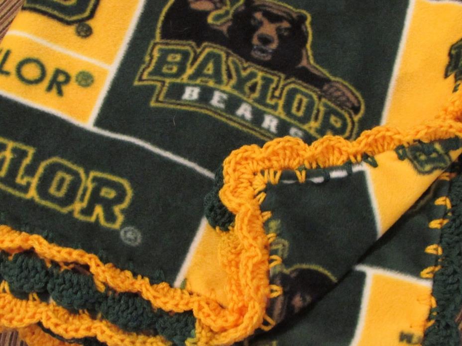 Baylor University Bears BU College Fleece Throw Blanket with Crochet Edge.School