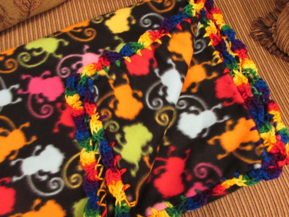 Monkies Bright Colors Throw Afghan Blanket With Crochet Edge