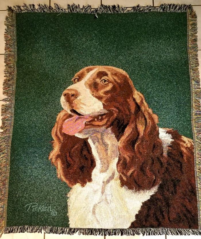 USA Made NWOT – Springer Spaniel Tapestry Afghan Throw Blanket ~ Linda Picken