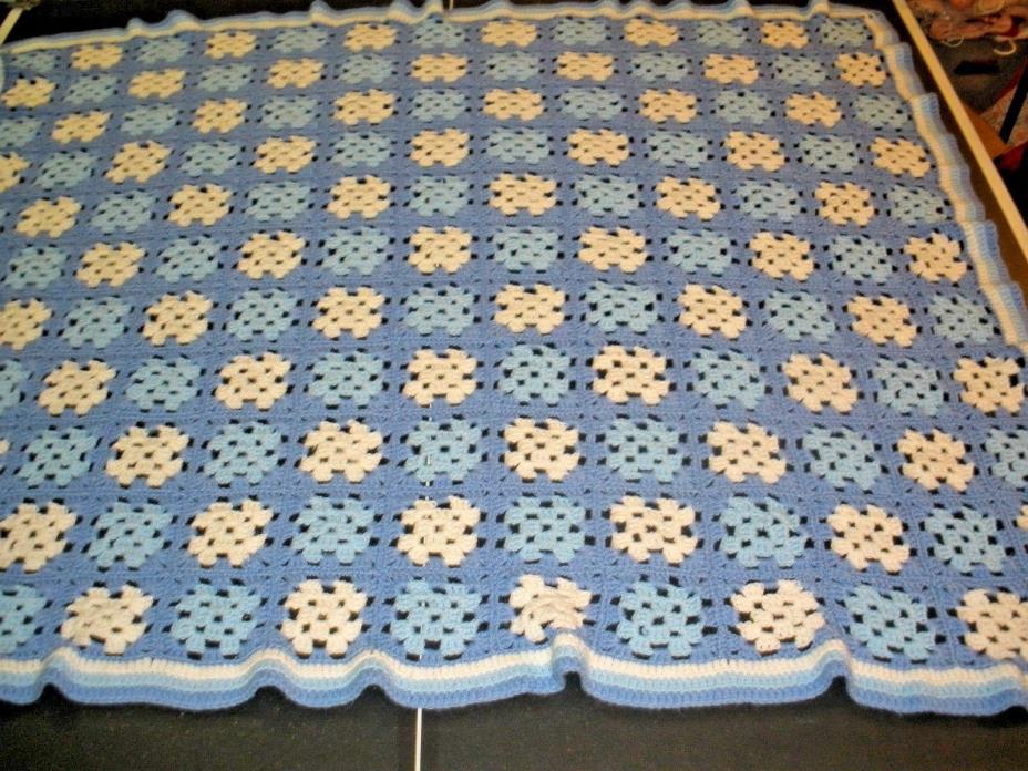 Handmade Crochet Blanket Blue & White 60