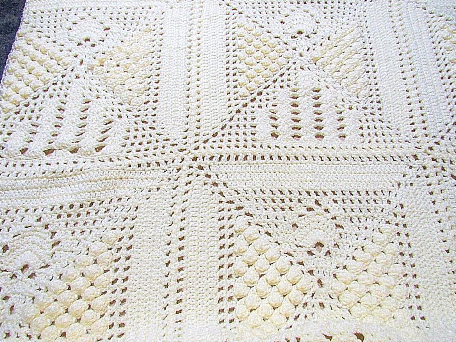 New Handmade Afghan Crochet Throw - Cream Color - 28