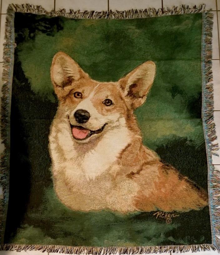 USA Made NWOT – Corgi Tapestry Afghan Throw Blanket ~ Linda Picken