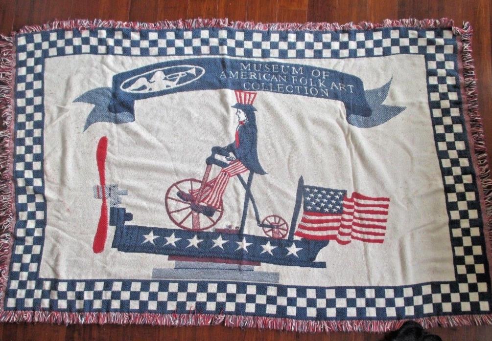 Whirligig Americana Patriotic Folk Art Throw Blanket 74x45 Uncle Sam 4 July Flag