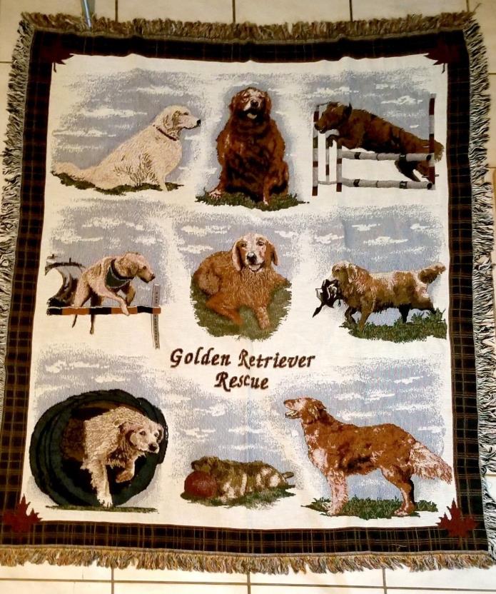 USA Made NWOT – Golden Retriever Rescue Tapestry Afghan Throw Blanket