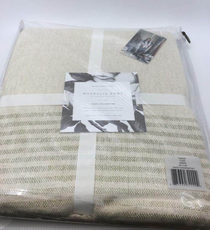 MAGNOLIA HOME JOANNA GAINES Oaks Collection Green Stripe Throw 100% Cotton NEW!