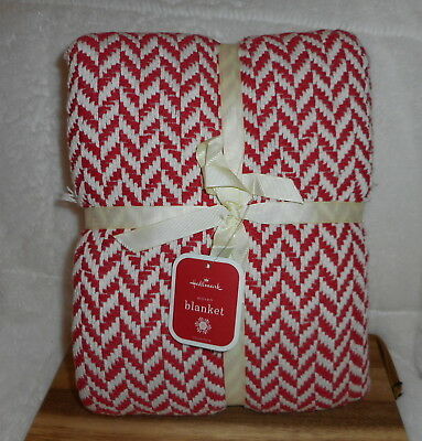 HALLMARK RED & WHITE TWEED WOVEN KNIT 100% COTTON THROW BLANKET 50