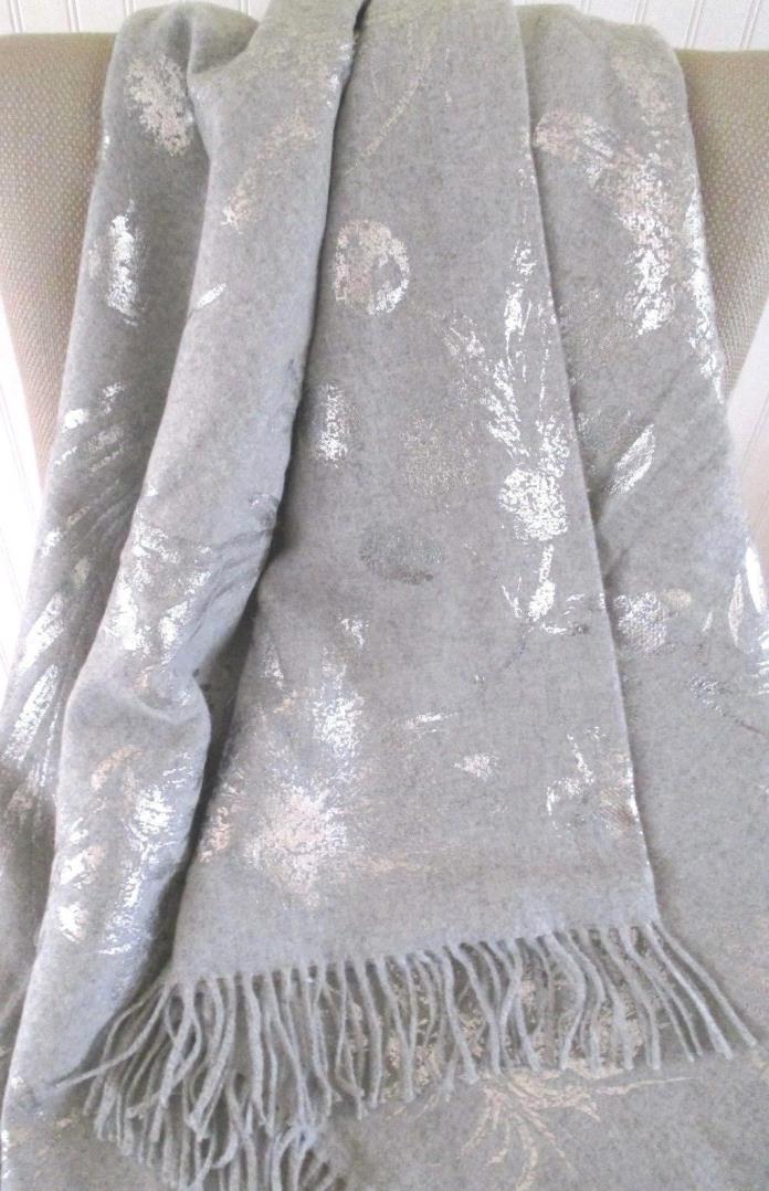 ZARA HOME GRAY WOOL SILVER FOIL METALLIC THROW BLANKET ~ITALY~ 51