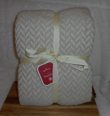 HALLMARK BEIGE & WHITE TWEED WOVEN KNIT 100% COTTON THROW BLANKET 50