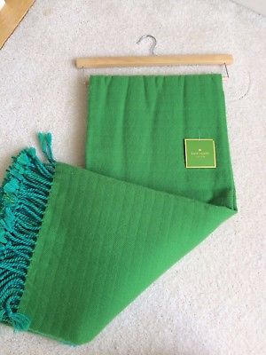 NEW! KATE SPADE Colorblock Throw Blanket with Fringe-Green/Blue Reversible 50x70