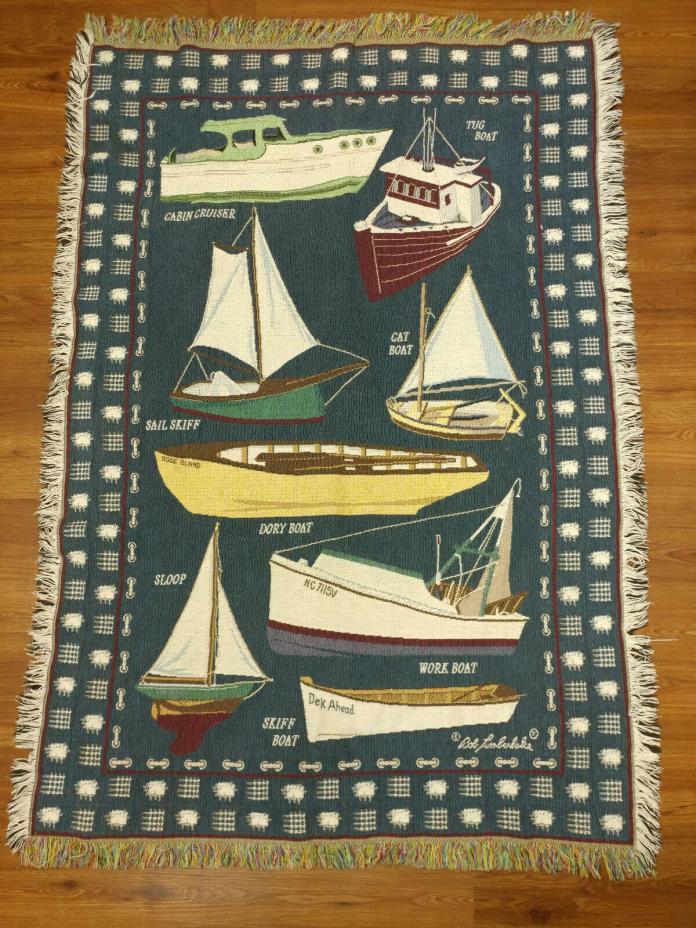 Bob Timberlake Home Collection Tapestry Woven Throw Blanket Ships Boats Sailboat