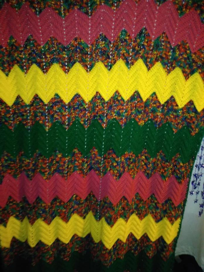 Handmade Multi Colored Crochet Afghan Chevron Design 45