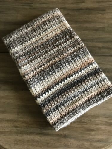 Blanket Throw 41” X 36.5” Tan Cream Brown Knit Crochet