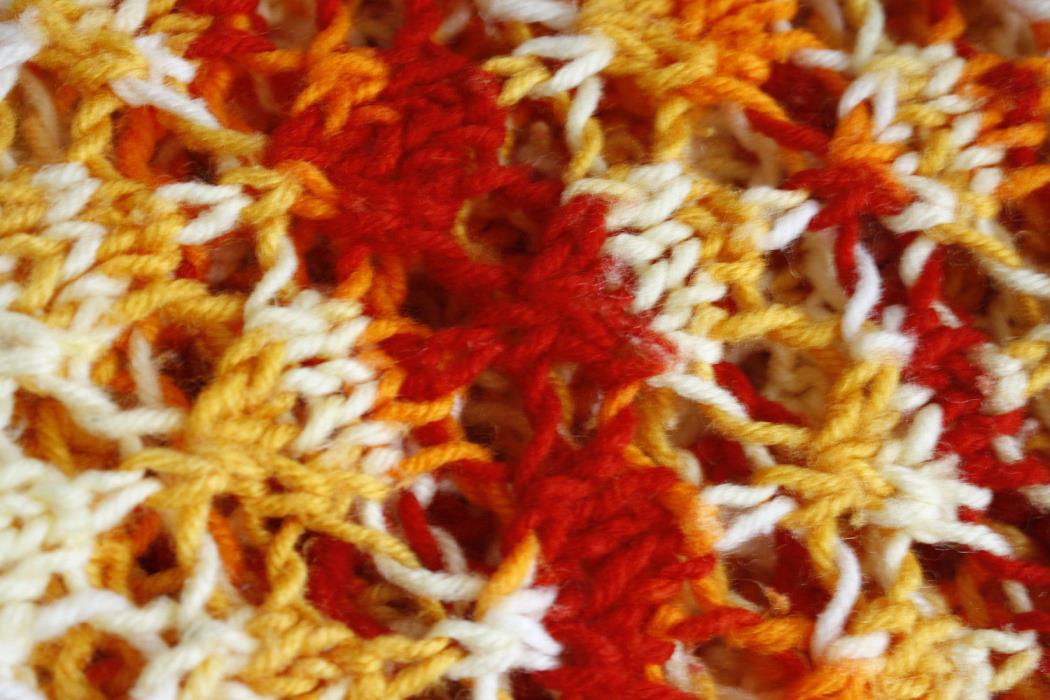Vintage Crochet Afghan Red Orange Cream Yellow 70s