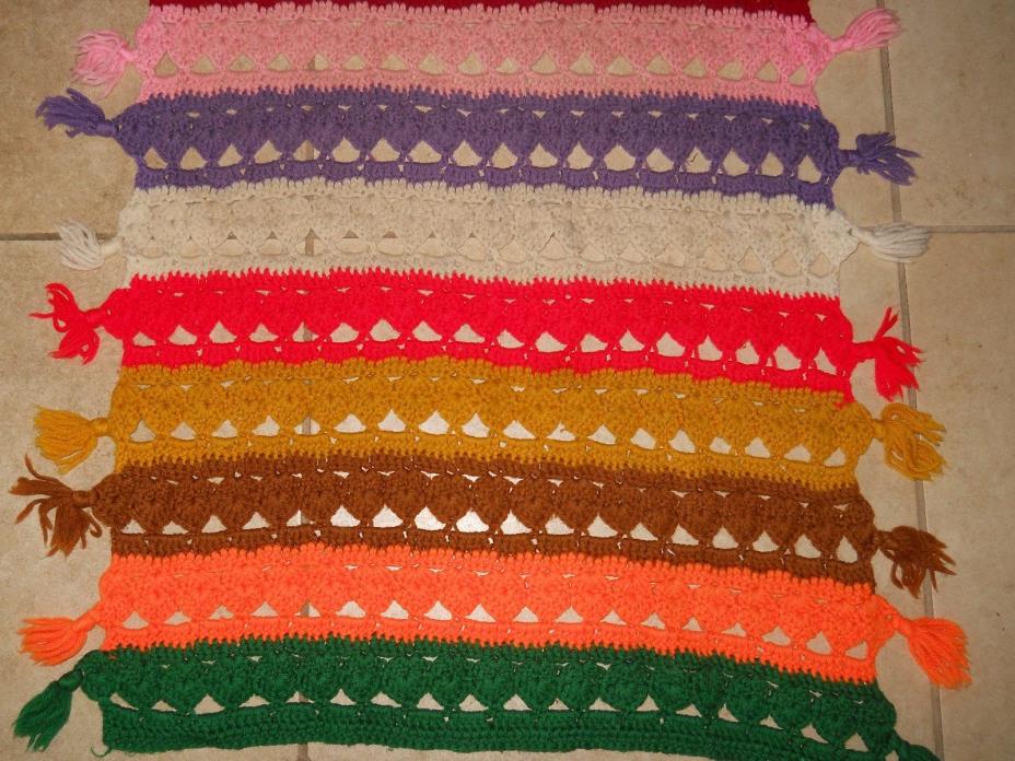 Vintage Crochet Afghan Handmade Chair Throw Blanket Fringe~57