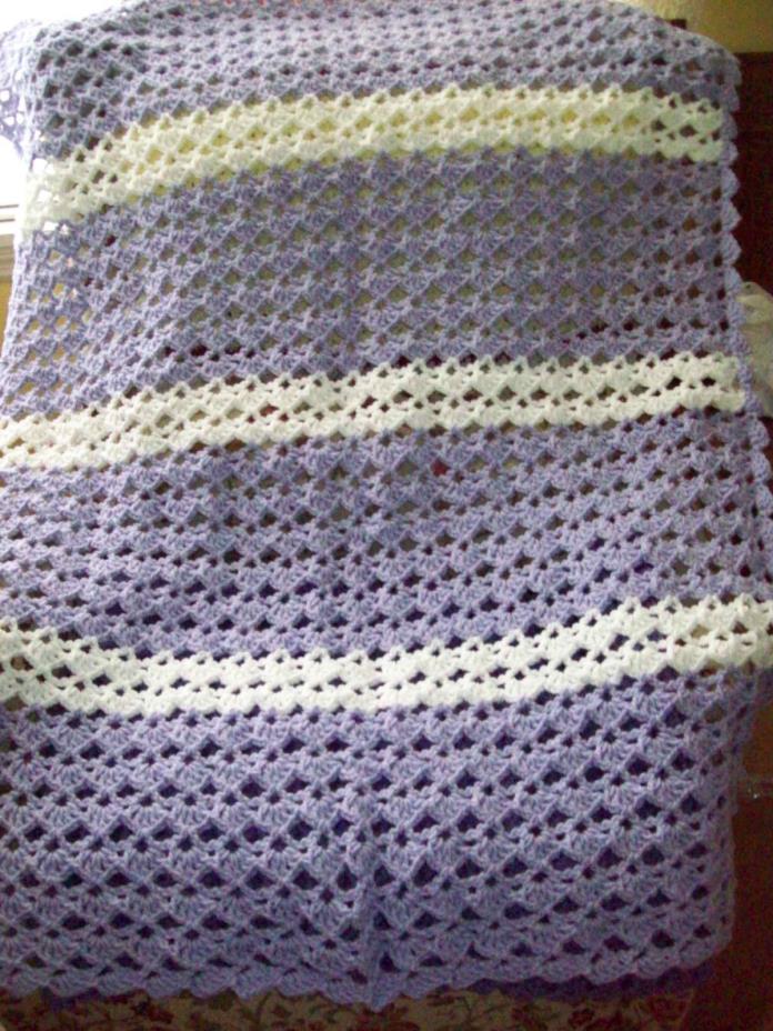 NWOT Handmade Crochet Afghan Throw Blanket Violet Purple and White 32