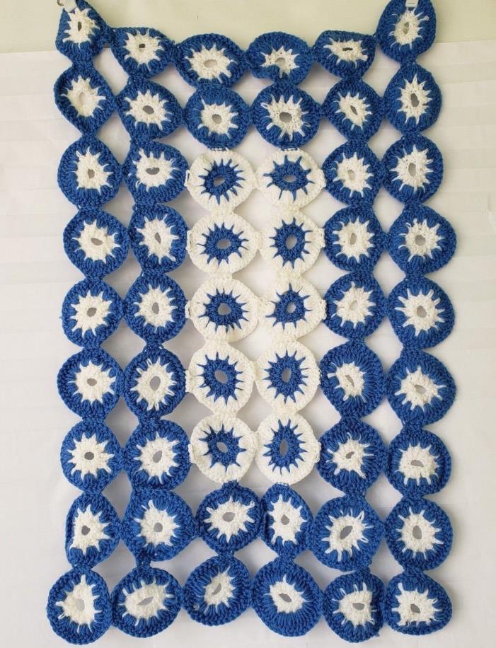 Vintage Hand Crochet Granny Round Patches Blue White 20