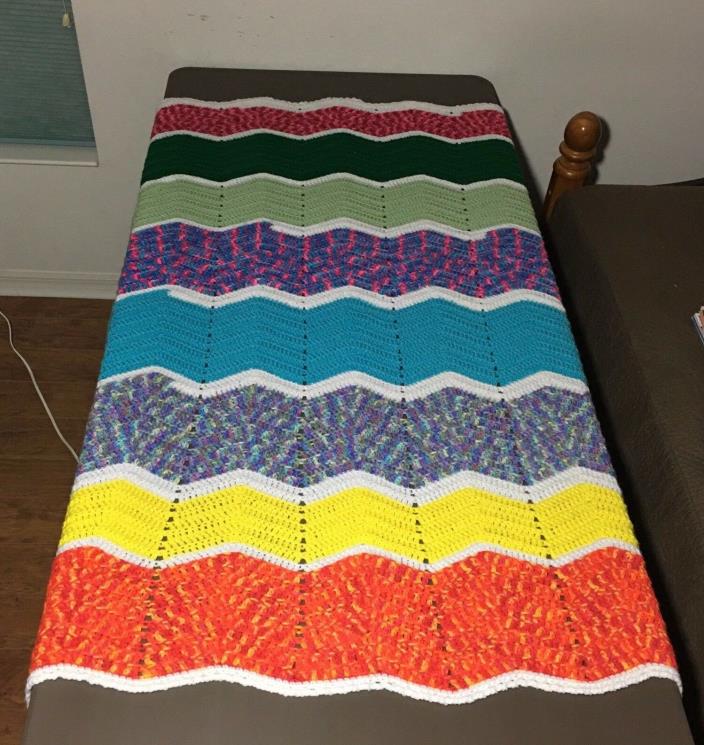 Chevron Pattern Crochet Afghan Throw Multi Color Blanket 54.5