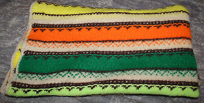 VTG WOOL Hand-Knit Crewel Afghan Throw Blanket Native Indian Southwestern 39x45