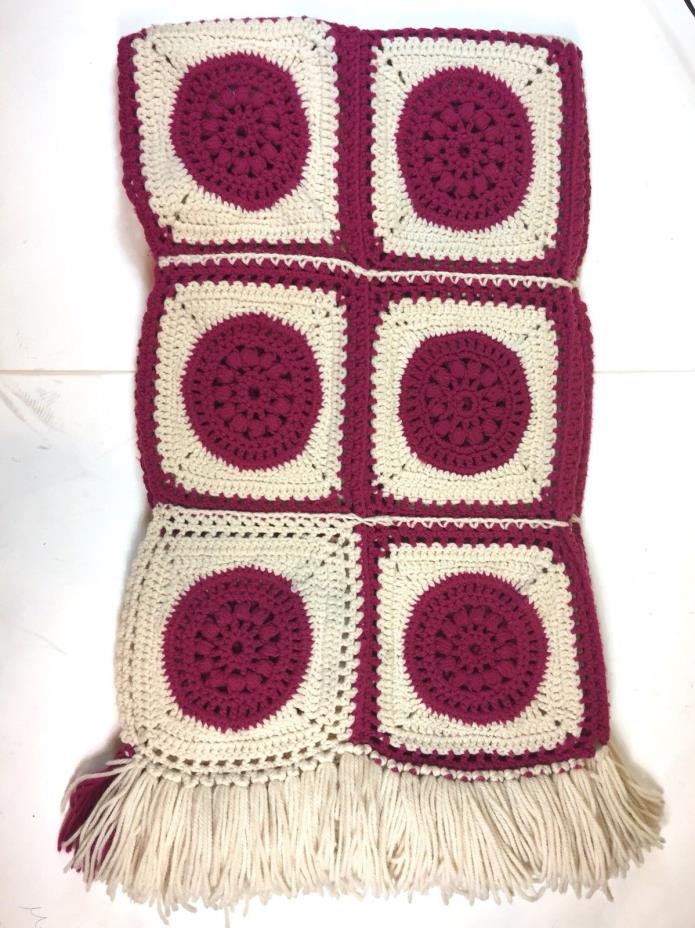 Granny Square Afghan Throw Blanket With Fringe 44