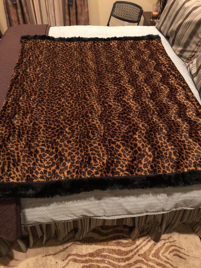 Faux Fur Cheetah Print Throw W/ Faux Fur Bands, Back Black Velvet, NWOT