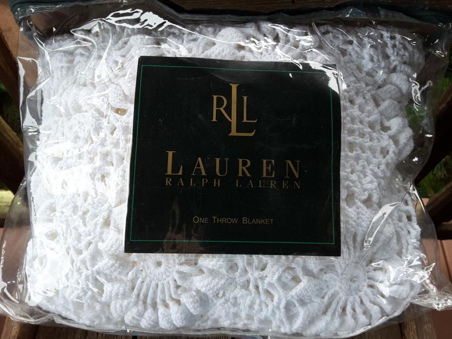 Ralph Lauren CRYSTAL CAY CROCHET THROW BLANKET~FLORAL~WHITE 54