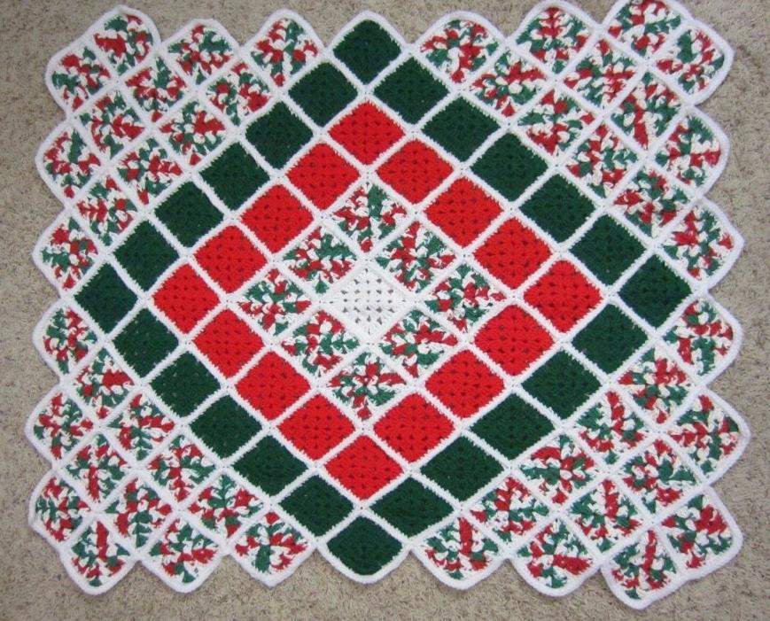 Christmas Granny Square Afghan Handmade Crochet Lap Blanket Baby 42