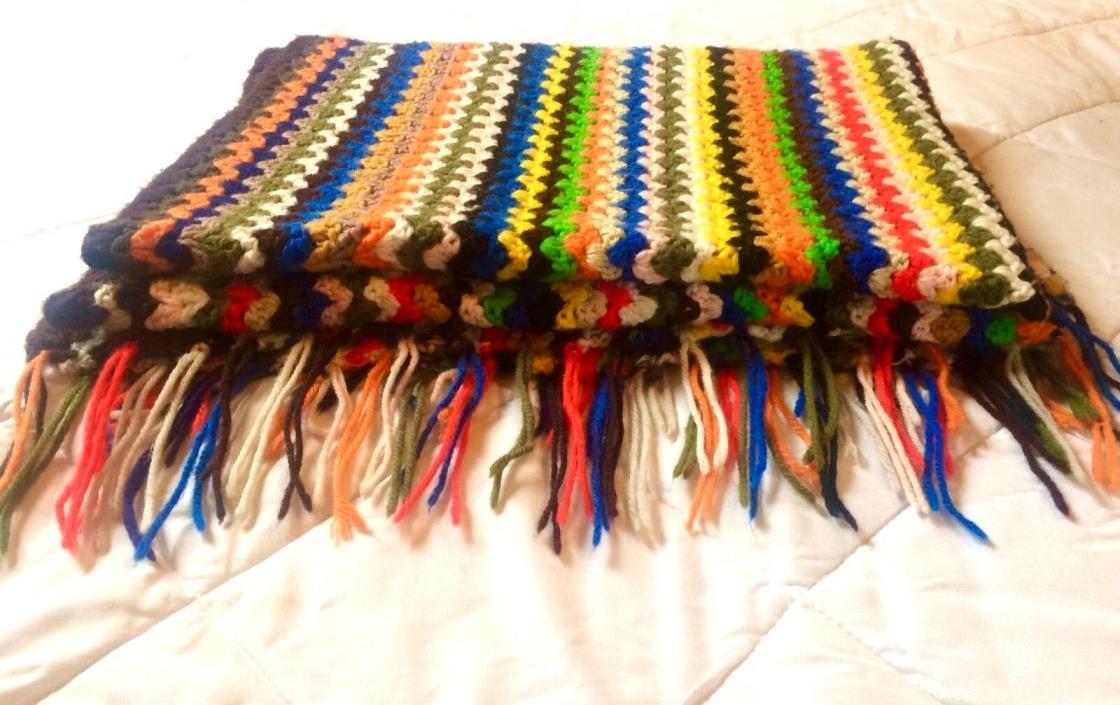 Vintage 1970s Afghan Throw Blanket Hand Crocheted Multi-color Size 40