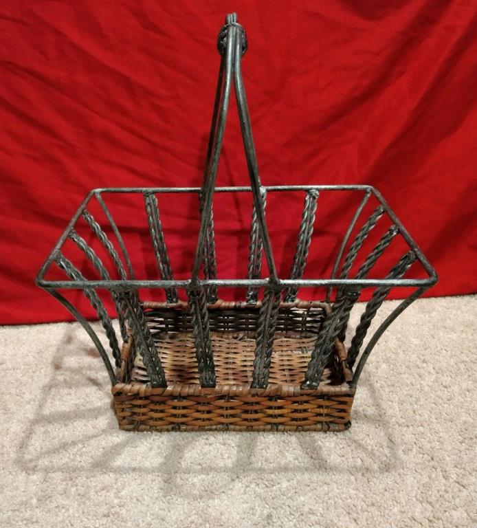 Twisted/Wrought Iron/Wicker Decorative Square Basket-Tan/Pewter Color-14