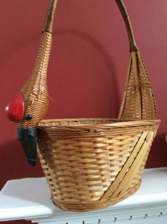 Goose neck handle woven basket