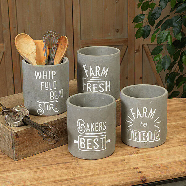 New 6.75-Inch Tall Cement Kitchen Utensil Holder Herb Planter  (Farm Fresh)