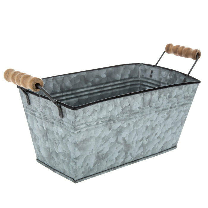 Rectangular Galvanized Metal Bucket with Wood Handles Farmhouse. FREE SHIPPING