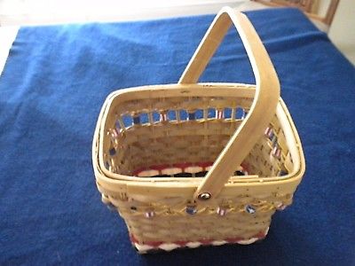 Patriotic Wicker Basket w/ Handle Star Stripes Rectangular 12