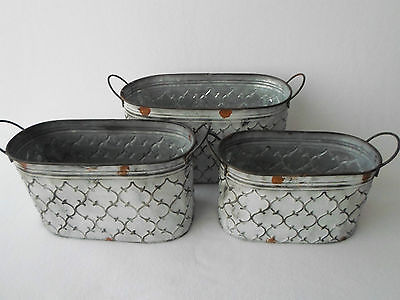 Metal Tin Distressed Pails Buckets Basket Shabby Country Cottage Rustic Decor