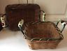 Set Of 2- Wicker Baskets-Ceramic Apple Handles-Green-Vintage-Storage