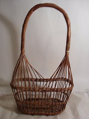 Vintage Oblong, Oval Woven Wicker Storage  Basket High Handle Basket