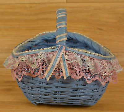 Blue Easter Basket  White Beads Lace Around Estate Find