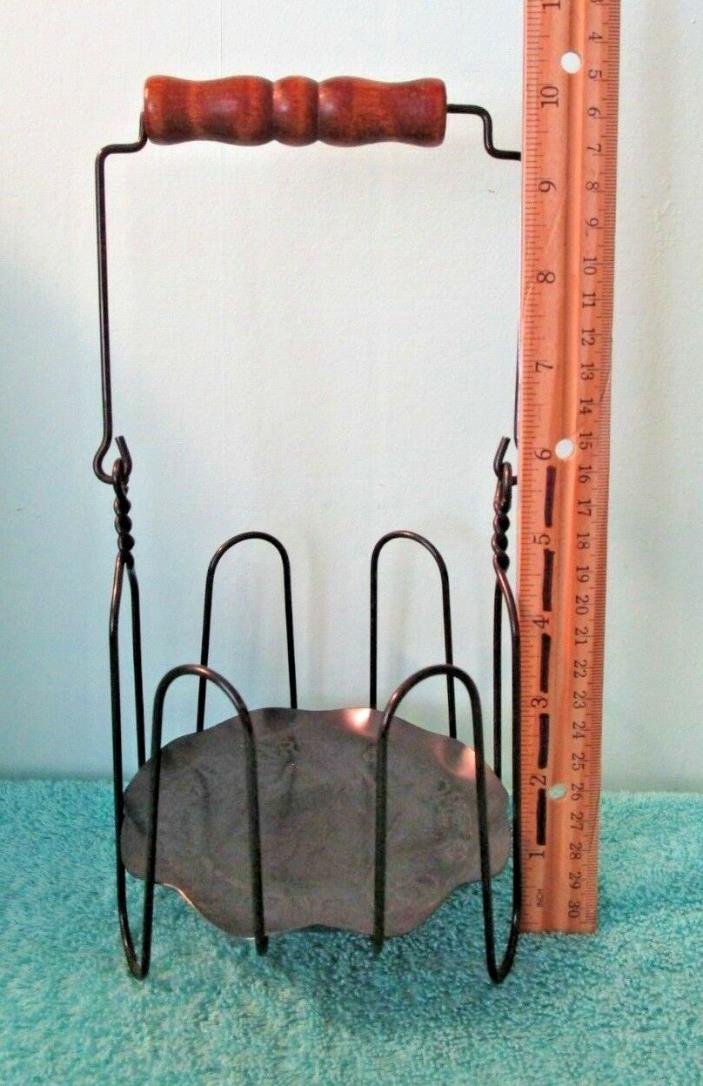 Vintage Rustic Hearth & Home Traditions Wire Basket, Handle, Hammered Tin Base