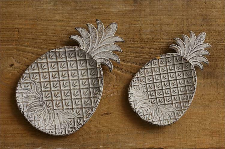 New Primitive Country Colonial Vintage Antique Style SET 2 PINEAPPLE TRAY Dish