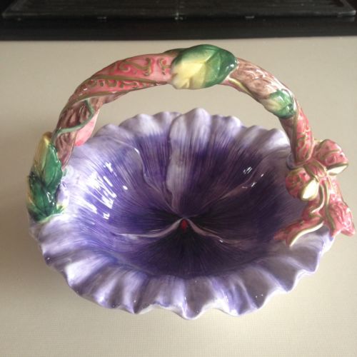 CR China Purple Flower Ceramic Bowl/Dish/Basket w/Handle Multicolor