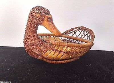 Vtge Turkey Rooster BASKET Crackers Cookies Candy Holder Planter Craft Handmade