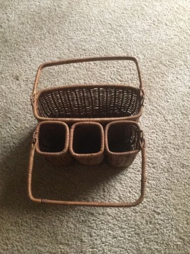 4 Compartment Wicker Basket With Handles