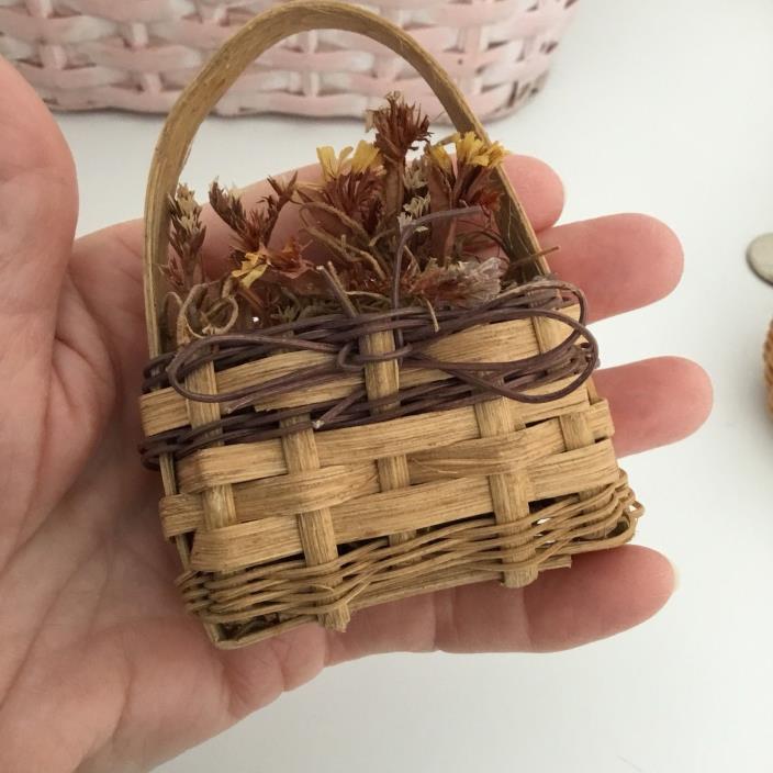 Miniature Wall Pocket Reed Basket with Dried Flowers