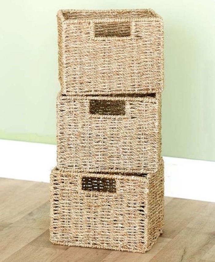 Seagrass Storage Baskets Stackable Home Organizer Bedroom Bath Shelf Stack Decor